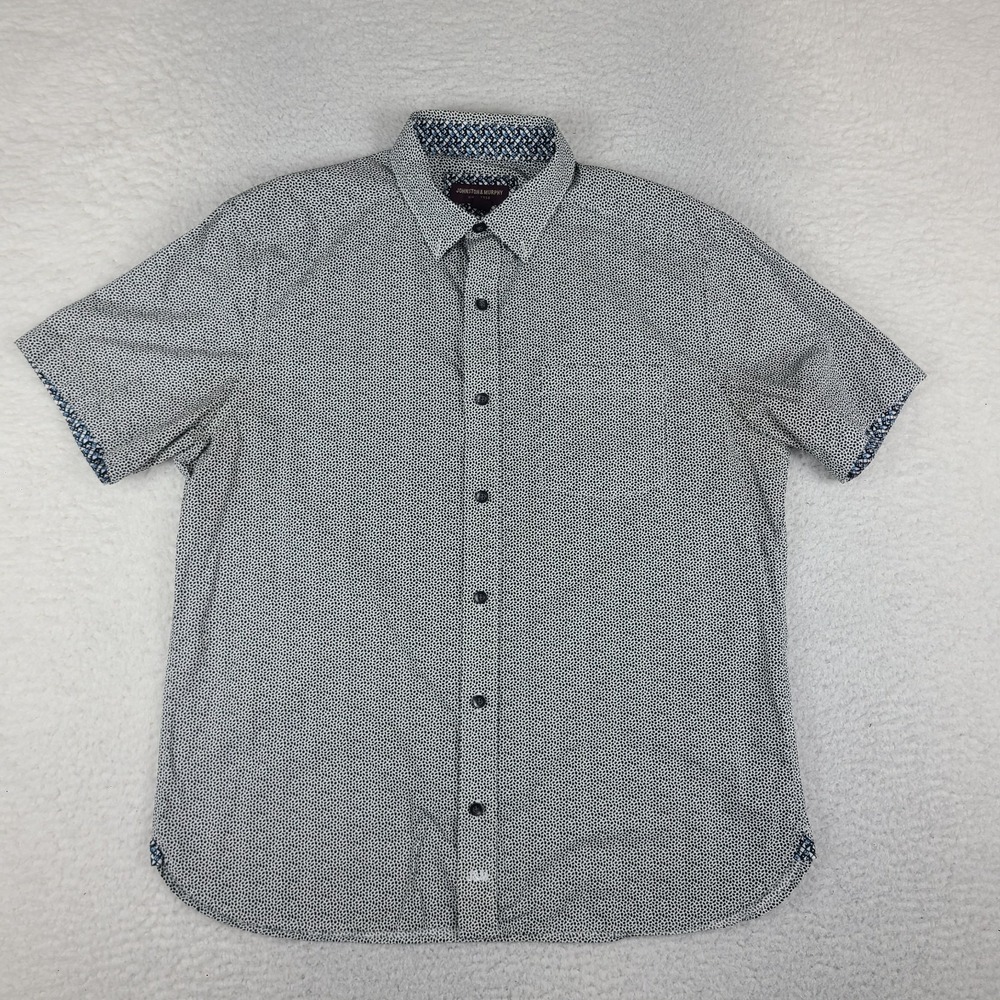 Johnston Murphy Shirt Mens Medium Black Gray Preppy Hawaiian Button Up
